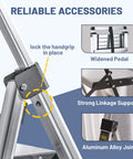 4 Step Aluminum Folding Ladder With Retractable Handgrip Lightweight Yet Sturdy For Reaching High Shelves 330 Pound Capacity Ideal For Home DIY Projects Garage Kitchen And Workshop, aluminum joint close-up