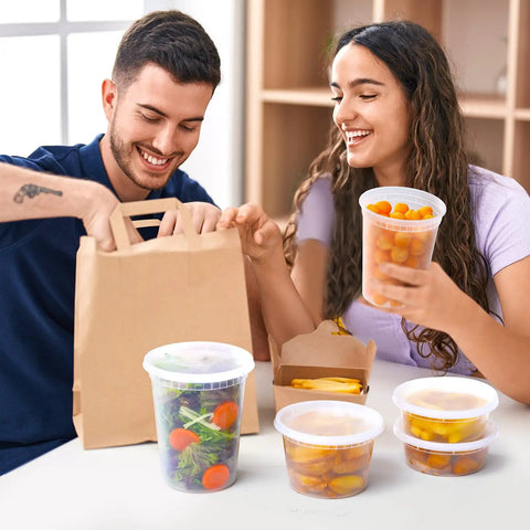 People using 24 Piece Deli Storage Set With Lids Including 8 Oz, 16 Oz And 32 Oz Containers, Airtight BPA Free Plastic, for meals