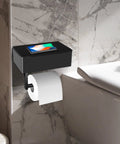 Toilet Paper Holder With Storage Shelf Wall Mount Black Stainless Steel No Installation Keeps Wet Wipes Moist Handy Bathroom Organizer For Pads And Bags