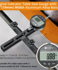 Digital Dial Indicator Gauge for Table Saws 0-1 Inch demonstrates blade runout calibration on table saw, showing digital display.