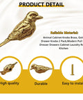 2 Pack Vintage Bird Cabinet Knobs in Brass Gold Finish, close-up of brass bird figurine drawer pulls for dresser and kitchen