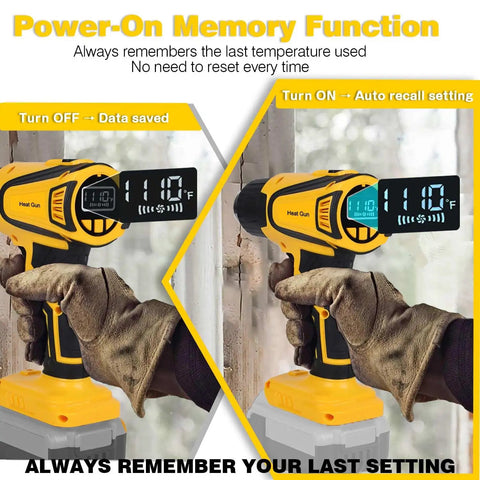 User operating Cordless Hot Air Gun With 20V Battery Compatibility, LCD Display, 350W Power, Dual Temperature 120F To 1110F