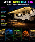 12V RV Awning Lights DIY Kit With 20 Foot RGB LED Strip, V2.1 Upgrade, showcased on camper at night
