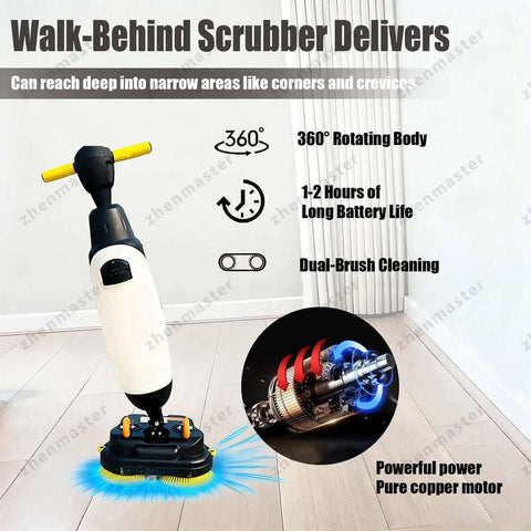 Walk Behind Floor Scrubber Machine With 17 Inch Cleaning Width Lightweight 44 Lb Electric Floor Washer Dryer