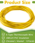 Coiled yellow K-type thermocouple wire, AWG24, PVC insulated, Chromel/Alumel, 10 yards