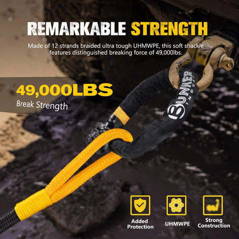 Heavy Duty Synthetic Soft Shackle Rope Half Inch By Twenty Three Inch With 49,000 Pounds Breaking Strength for winch recovery
