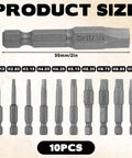 Badass Magnetic Security Star Bits Set Featuring Rock Solid S2 Steel Construction No Hassle Quarter Inch Hex Shank Drive Top Notch 5 Point Torx Driver Bits showing 10pcs of various sizes.