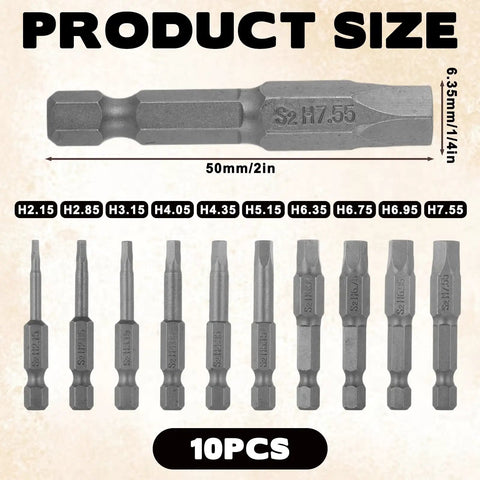 Badass Magnetic Security Star Bits Set Featuring Rock Solid S2 Steel Construction No Hassle Quarter Inch Hex Shank Drive Top Notch 5 Point Torx Driver Bits showing 10pcs of various sizes.