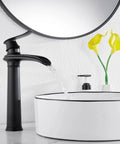 Matte Black Farmhouse Vessel Sink Faucet With One Hole, Tall Above Counter Waterfall Style, Single Handle, Drip Free Ceramic Disc