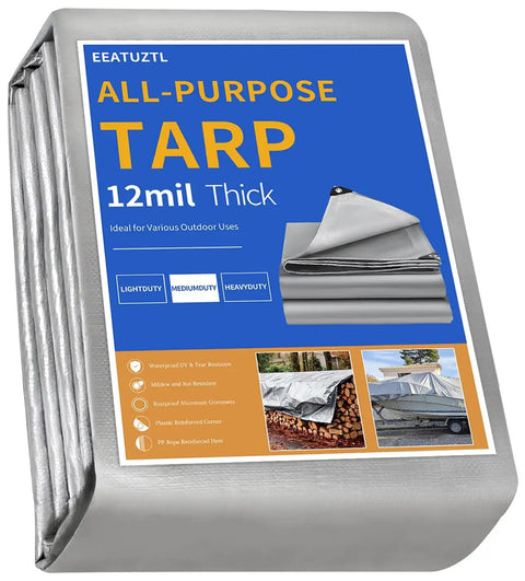 Heavy Duty Tough As Nails Waterproof Tarp 10x12 Ft All Weather Outdoor Tarp With Grommets And Reinforced Edges 12 Mil Thick