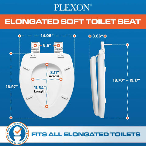 Premium Soft Cushioned Elongated White Toilet Seat Featuring Butter Smooth Slow Close Lid And Drop Dead Simple Quick Release Hinges For Effortless Cleaning And Ultimate Comfort