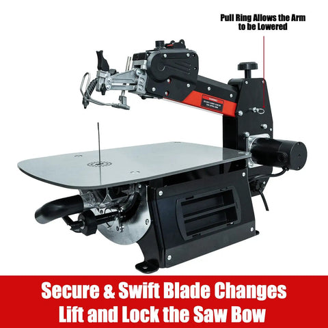 16 Inch Variable Speed Scroll Saw With Pinless Blades, 1.3A Motor, upper arm lifting for smooth cuts, pro woodworking tool.