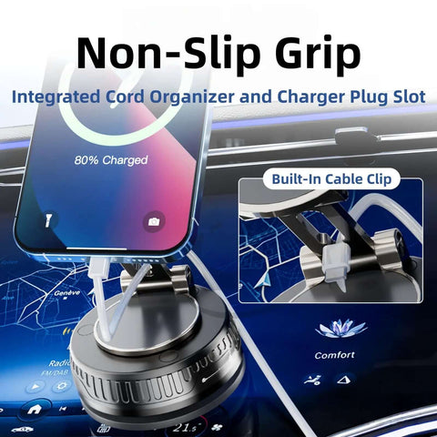 MagSafe Car Phone Mount With 360 Degree Rotatable Holder Rock Solid Vacuum Suction Up To 180 Lbs Nano Gel Grip on dashboard