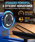 Close-up of Rock Solid Benchtop Wood Lathe 14 By 40 Inches showing 2980 RPM max speed and 400W motor efficiency.