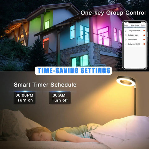 Double Sided LED Floor Lamp With Alexa And Google Home Voice Control 42W 3700LM Dimmable RGB CW Color Changing Torchiere 2700K To 6500K Bright Standing Light For Bedroom And Living Room