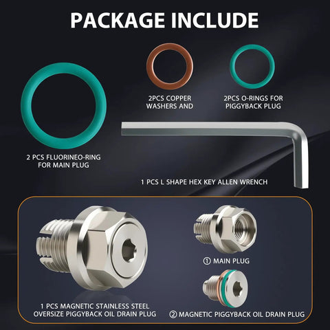 Oversize 1/2-20 Magnetic Piggyback Oil Drain Plug Kit For Oil Pan Self-Tapping Thread Repair Two-Stage Sealing System components