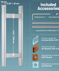 H Shaped 18 Inch Rectangle Push Pull Door Handle Back To Back 300mm Center To Center 1.2mm Thick 304 Stainless Steel Polished Chrome with included accessories