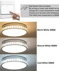 Modern Crystal Bead Chrome Flush Mount Led Ceiling Light Fixture with 3 color temperatures shown: Warm White 3000K, Neutral White 4000K, Cool White 5000K