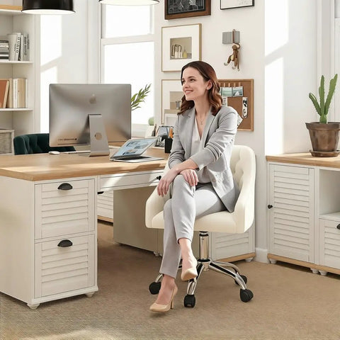 Soft Velvet Office Chair With 360 Degree Swivel And Height Adjustable Desk Chair in a cozy home office setting.