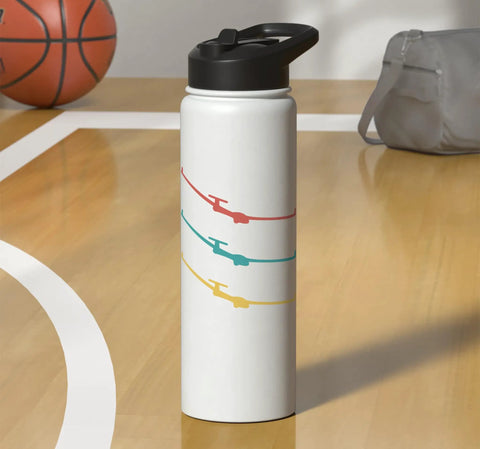 Aviation Enthusiast Gift Dope Stainless Steel Insulated Water Bottle on gym floor with basketball, BPA free