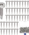 Workhorse Hex Socket Self Tapping Screws 410 Stainless Steel Flat Head Number Twelve One Inch Long Bulk Pack Two Hundred Pieces arranged in a clear container.