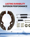Brake Shoes And Spring Kit Assembly For Medalist TXT Golf Cart 1997 Up Brakes Hardware Set For Workhorse 96 Up And Yamaha G2-G22 94-06 Replacement 27943G01 70795G01 27944-G01 with springs and bolts against a blue background
