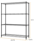Beefy Heavy Duty 1400 Lbs 4 Tier Metal Wire Shelving Rack, 45.3"W x 15.8"D x 59.4"H dimensions, black, four shelves.