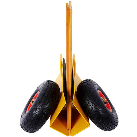 Rock Solid Heavy Duty Slab Cart With 10 Inch Pneumatic Tires And 600 Pound Capacity showing side view and tire detail.