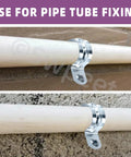 Close-up of zinc plated EMT pipe strap securing conduit pipe, part of 30 pack 1-1/2 inch zinc plated EMT pipe straps one hole kit.