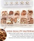 Copper Crush Washers Set, 200-Piece Metric Gasket Kit for Oil Drain Plugs, 9 Sizes From M5 To M14, Gold washers in box