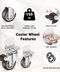 Heavy Duty Two Inch Side Mount Caster Wheels 12 Pack Rock Solid L Shaped Rubber Castors with locking feature and load capacity of 150 lbs.