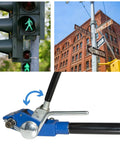 Rock Solid Stainless Steel Strapping Tensioner With Quick Cable Tie Cutter Heavy Duty Banding Tool in action next to street signs.