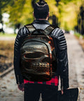 Midnight Skull And Crow Print Backpack For Men And Women, large capacity daypack with edgy streetwear vibe in urban setting