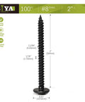 Heavy Duty Black No 8 X 2 Inch Truss Head Wood Screws, 100Pcs Self Tapping Phillips Screws With Zinc Oxide Coating for Woodworking