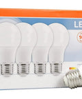 LED Light Bulbs 60W Equivalent A19 Frosted Easy Install Eight Point Five Watt 800 Lumens Bright White Medium Base Four Pack Energy Saving Go To Home Lighting Long Lasting with packaging