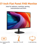 Slick 27 Inch FHD IPS Monitor With 1080P Display, 100Hz Refresh Rate, Built In Speakers, VESA Compatible, USB Ports, Black Desktop Monitor