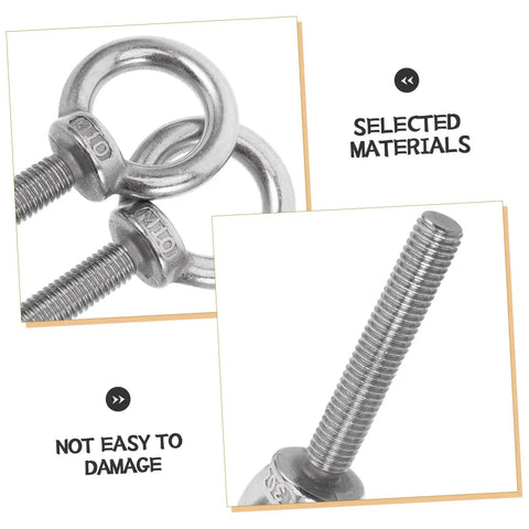 Heavy Duty Eye Bolt Kit With Nuts And Flat Washers M10x60 Stainless Steel Long Reach Design Rock Solid Anti Loosening For Wall Mounting Machinery And Sensitive Equipment Vibration Resistant And Wear Resistant close-up stainless steel eye bolts