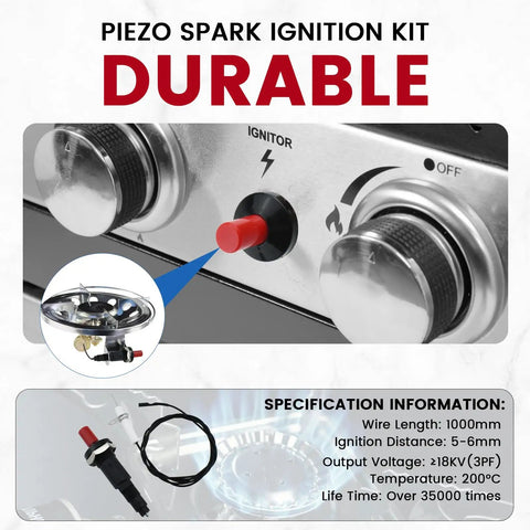 Propane Piezo Spark Ignition Kit with push button igniter and threaded ceramic electrode plug for gas fireplace oven heater
