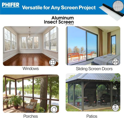 Top Shelf Aluminum Insect Screen Mesh Roll, Rock Solid Bug Barrier Window Replacement Material, Heavy Duty 72 Inch by 100 Foot Screen Fabric for Exterior Doors and Patios, Elegant Silver used in windows, sliding doors, porches, and patios.