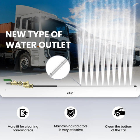 Radiator Cleaning Wand 24 Inch Beefy Stainless Steel 5000 PSI Dual Water And Air Cleaner with Truck in Background