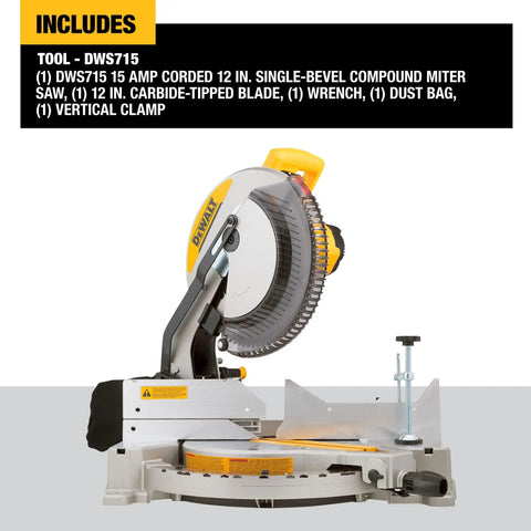 12 Inch Single Bevel Compound Miter Saw With 15 Amp Motor And Beefy Cutting Power, Precise Miter System, 14 Positive Stops, Stainless Steel Detent Plate, Tall Sliding Fence, Clears 5-1/2 Inch Base, Bevels From 0 To 48 Degrees Left