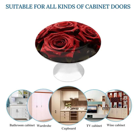 Red Rose Round Cabinet Pulls 1.1 Inch Hole Center Stainless Steel Knobs With Screws For Dresser Kitchen Bathroom Door Sleek Durable Upgrade Your Cabinets With Easy Install showcasing a floral design.