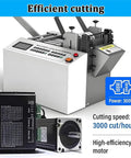 Heavy Duty Automatic Heat Shrink Tube Cutter Machine With Electric Power For Fast And Precise Fiberglass Sleeving Cutting Width 1Mm To 200mm shown with efficient motor and display.
