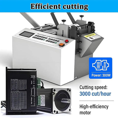 Heavy Duty Automatic Heat Shrink Tube Cutter Machine With Electric Power For Fast And Precise Fiberglass Sleeving Cutting Width 1Mm To 200mm shown with efficient motor and display.