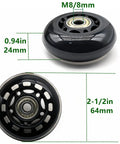 64mm Inline Skate Wheels 82A Polyurethane With ABEC-7 Bearings, 8 Pack Replacement Wheels For Roller Blades, Office Chairs, And Luggage