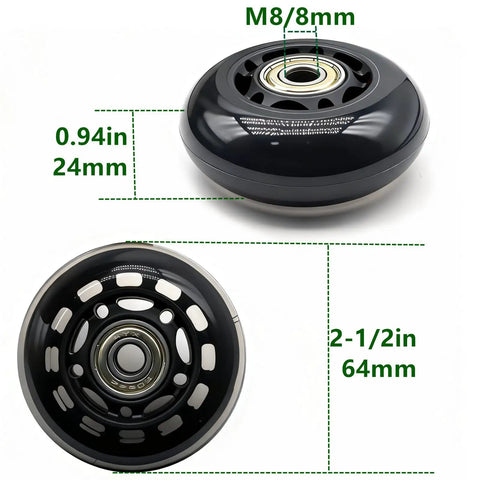 64mm Inline Skate Wheels 82A Polyurethane With ABEC-7 Bearings, 8 Pack Replacement Wheels For Roller Blades, Office Chairs, And Luggage