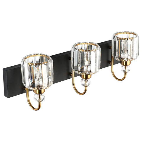 Three Light Black Metal And Crystal Vanity Light Fixture For Modern Bathrooms With E26 US Socket 60W Max Bulbs Not Included 23.6 Inch Length