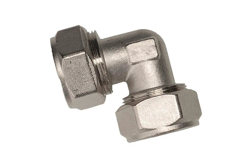 Elbow Fitting For Three Quarter Inch Tubing Three Pack, Nickel Plated Brass, Double O Ring Compression, Heavy Duty And Corrosion Resistant, 175 PSI Max