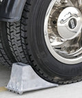Beefy Aluminum Wheel Chock With Rugged Teeth For Extra Grip And Stability Steep Slope Design 55000 Lb Capacity Heavy Duty Parking Tool
