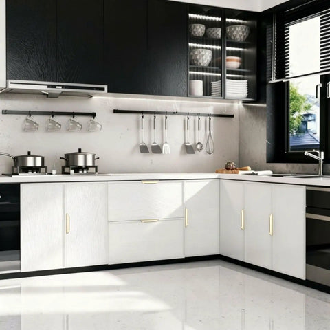 Kitchen cabinets with No Drill Cabinet Finger Pulls 3.15 Inch Self Adhesive Edge Pulls 20 Pack Peel And Stick Drawer Handles Gold Finish